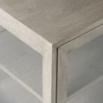 Arelius 36L x 18W x 32H Gray Wood, Black Metal Base w/ 2 Glass Doors Accent Cabinet
