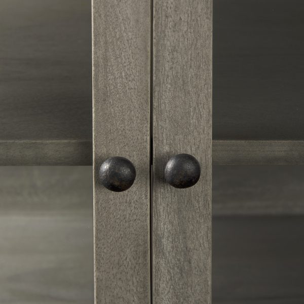 Arelius 36L x 18W x 32H Gray Wood Black Metal Base w 2 Glass Doors Accent Cabinet 8