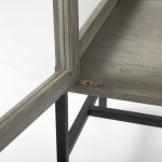 Arelius 36L x 18W x 32H Gray Wood, Black Metal Base w/ 2 Glass Doors Accent Cabinet