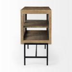 Arelius 36L x 18W x 32H Light Brown Wood, Black Metal Base w/ 2 Glass Doors Accent Cabinet