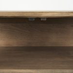 Arelius 36L x 18W x 32H Light Brown Wood, Black Metal Base w/ 2 Glass Doors Accent Cabinet