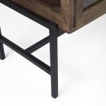 Arelius 36L x 18W x 32H Medium Brown Wood, Black Metal Base w/ 2 Glass Doors Accent Cabinet