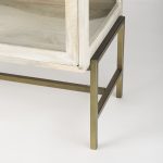 Arelius 36L x 18W x 32H White Wood, Gold Metal Base w/ 2 Glass Doors Accent Cabinet