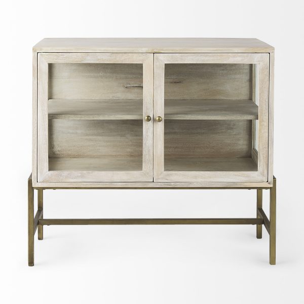 Arelius 36L x 18W x 32H White Wood Gold Metal Base w 2 Glass Doors Accent Cabinet 3