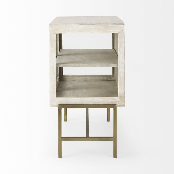Arelius 36L x 18W x 32H White Wood Gold Metal Base w 2 Glass Doors Accent Cabinet 4