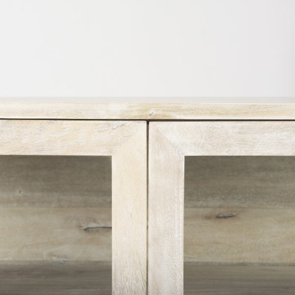 Arelius 36L x 18W x 32H White Wood Gold Metal Base w 2 Glass Doors Accent Cabinet 7