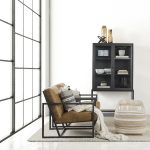 Arelius 36L x 18W x 63H Black-Brown Wood W/ Black Metal Base Display Cabinet