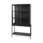 Arelius 36L x 18W x 63H Black-Brown Wood W/ Black Metal Base Display Cabinet