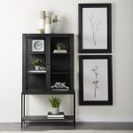 Arelius 36L x 18W x 63H Black-Brown Wood W/ Black Metal Base Display Cabinet