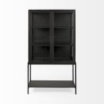 Arelius 36L x 18W x 63H Black-Brown Wood W/ Black Metal Base Display Cabinet