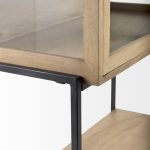Arelius 36L x 18W x 63H Light Brown Wood W/ Black Metal Base Display Cabinet