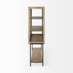 Arelius 36L x 18W x 63H Light Brown Wood W/ Black Metal Base Display Cabinet