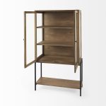Arelius 36L x 18W x 63H Light Brown Wood W/ Black Metal Base Display Cabinet