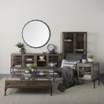 Arelius 36L x 18W x 63H Medium Brown Wood W/ Black Metal Base Display Cabinet