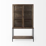 Arelius 36L x 18W x 63H Medium Brown Wood W/ Black Metal Base Display Cabinet