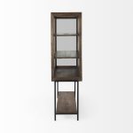 Arelius 36L x 18W x 63H Medium Brown Wood W/ Black Metal Base Display Cabinet