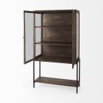 Arelius 36L x 18W x 63H Medium Brown Wood W/ Black Metal Base Display Cabinet