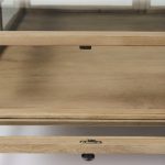 Arelius 42" Square Glass-Top Light Brown w/ Black Metal Base Display Coffee Table