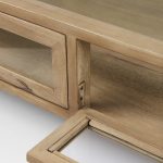 Arelius 42" Square Glass-Top Light Brown w/ Black Metal Base Display Coffee Table