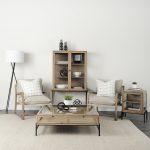 Arelius 42" Square Glass-Top Light Brown w/ Black Metal Base Display Coffee Table