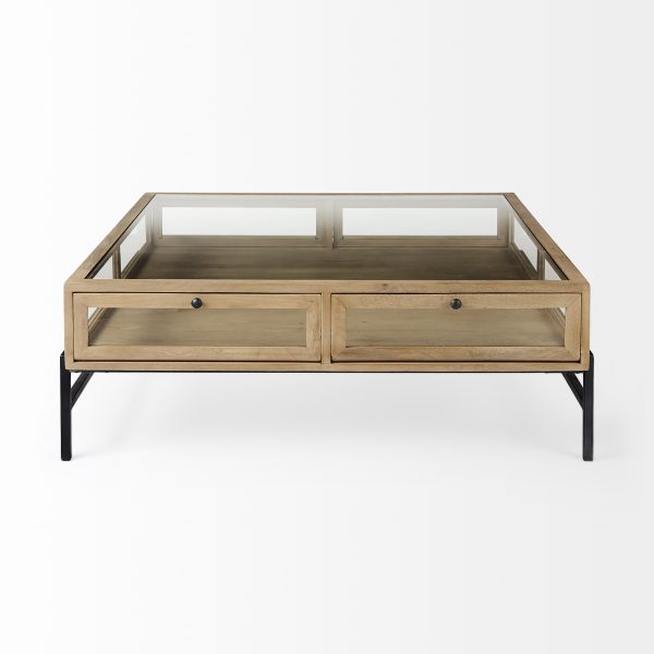 Arelius 42 Square Glass Top Light Brown w Black Metal Base Display Coffee Table 5
