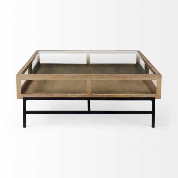 Arelius 42 Square Glass Top Light Brown w Black Metal Base Display Coffee Table 6