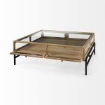 Arelius 42" Square Glass-Top Light Brown w/ Black Metal Base Display Coffee Table