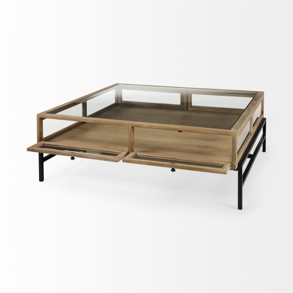 Arelius 42 Square Glass Top Light Brown w Black Metal Base Display Coffee Table 7