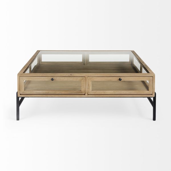 Arelius 42 Square Glass Top Light Brown w Black Metal Base Display Coffee Table 8