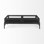 Arelius 42"L Rectangular Glass-Top Black-Brown Wood w/ Black Metal Base Display Coffee Table