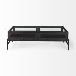 Arelius 42"L Rectangular Glass-Top Black-Brown Wood w/ Black Metal Base Display Coffee Table