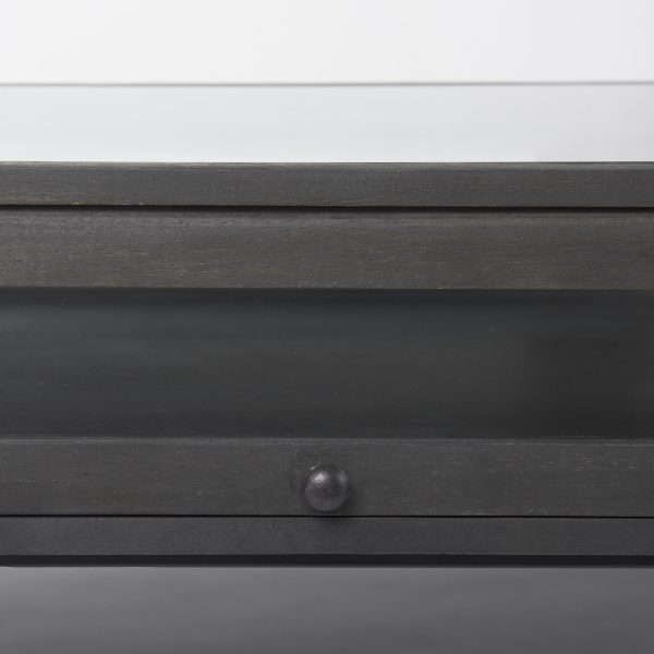 Arelius 42L Rectangular Glass Top Black Brown Wood w Black Metal Base Display Coffee Table 5