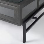 Arelius 42"L Rectangular Glass-Top Black-Brown Wood w/ Black Metal Base Display Coffee Table