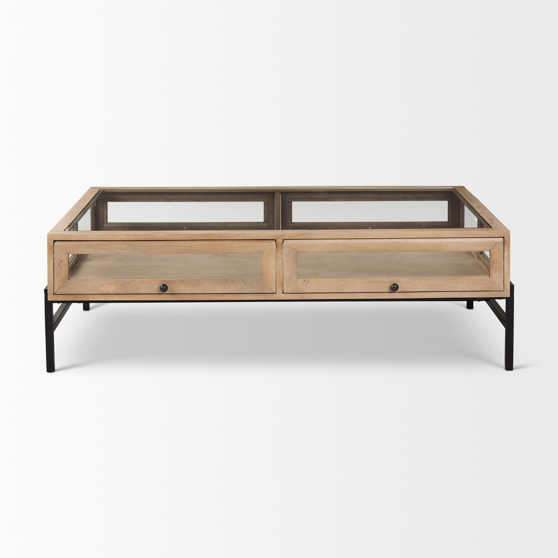 Arelius 42"L Rectangular Light Brown Wood w/ Black Metal Base Display Coffee Table 2 Arelius 42"L Rectangular Light Brown Wood w/ Black Metal Base Display Coffee Table - Image 2