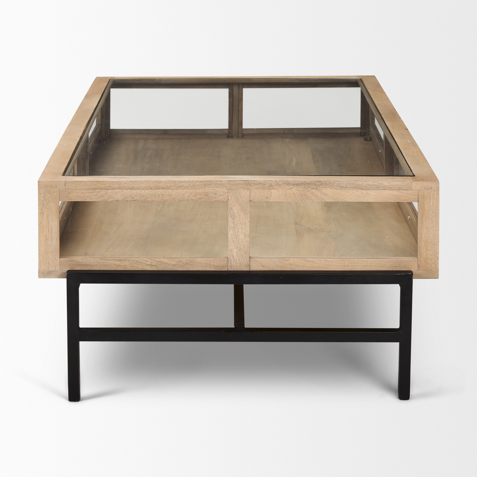 Arelius 42"L Rectangular Light Brown Wood w/ Black Metal Base Display Coffee Table 3 Arelius 42"L Rectangular Light Brown Wood w/ Black Metal Base Display Coffee Table - Image 3