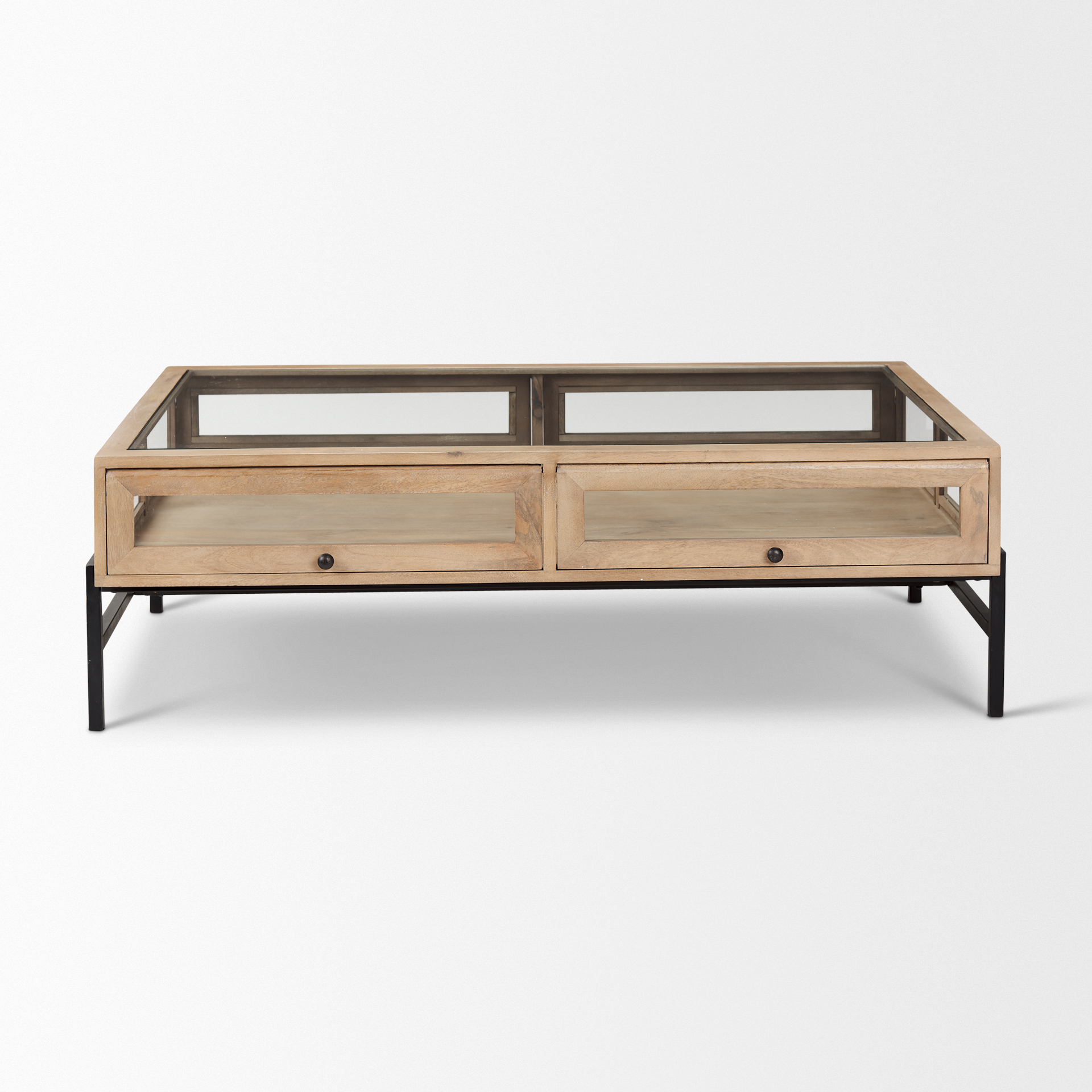 Arelius 42"L Rectangular Light Brown Wood w/ Black Metal Base Display Coffee Table 4 Arelius 42"L Rectangular Light Brown Wood w/ Black Metal Base Display Coffee Table - Image 4