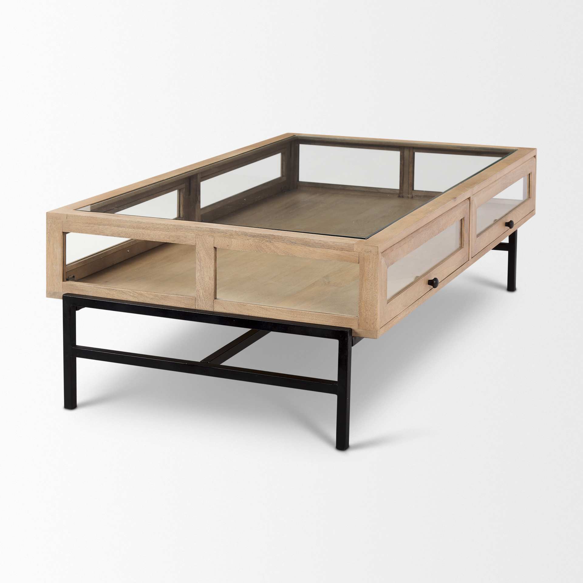 Arelius 42"L Rectangular Light Brown Wood w/ Black Metal Base Display Coffee Table 5 Arelius 42"L Rectangular Light Brown Wood w/ Black Metal Base Display Coffee Table - Image 5