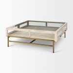 Arelius 42L x 42W x 15H White Wood W/ Gold Metal Base Square Display Coffee Table