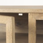 Arelius 70L x 18W x 32H Light Brown Wood, Black Metal Base w/ 4 Glass Cabinet Doors Sideboard