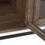 Arelius 70L x 18W x 32H Medium Brown, Black Metal Base w/ 4 Glass Door Cabinets Sideboard