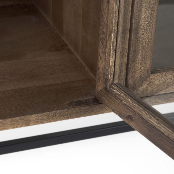 Arelius 70L x 18W x 32H Medium Brown Black Metal Base w 4 Glass Door Cabinets Sideboard 10