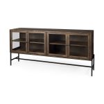 Arelius 70L x 18W x 32H Medium Brown, Black Metal Base w/ 4 Glass Door Cabinets Sideboard