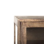 Arelius 70L x 18W x 32H Medium Brown, Black Metal Base w/ 4 Glass Door Cabinets Sideboard