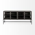 Arelius 70x18 Black-Brown Wood, Black Metal Base w/ 4 Glass Cabinet Doors Sideboard