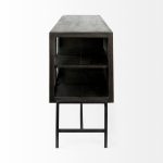 Arelius 70x18 Black-Brown Wood, Black Metal Base w/ 4 Glass Cabinet Doors Sideboard