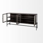 Arelius 70x18 Black-Brown Wood, Black Metal Base w/ 4 Glass Cabinet Doors Sideboard