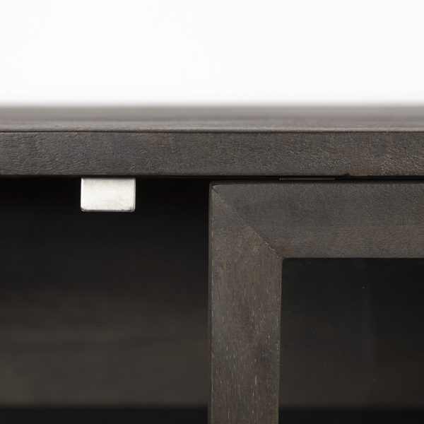 Arelius 70x18 Black Brown Wood Black Metal Base w 4 Glass Cabinet Doors Sideboard 6