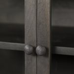 Arelius 70x18 Black-Brown Wood, Black Metal Base w/ 4 Glass Cabinet Doors Sideboard