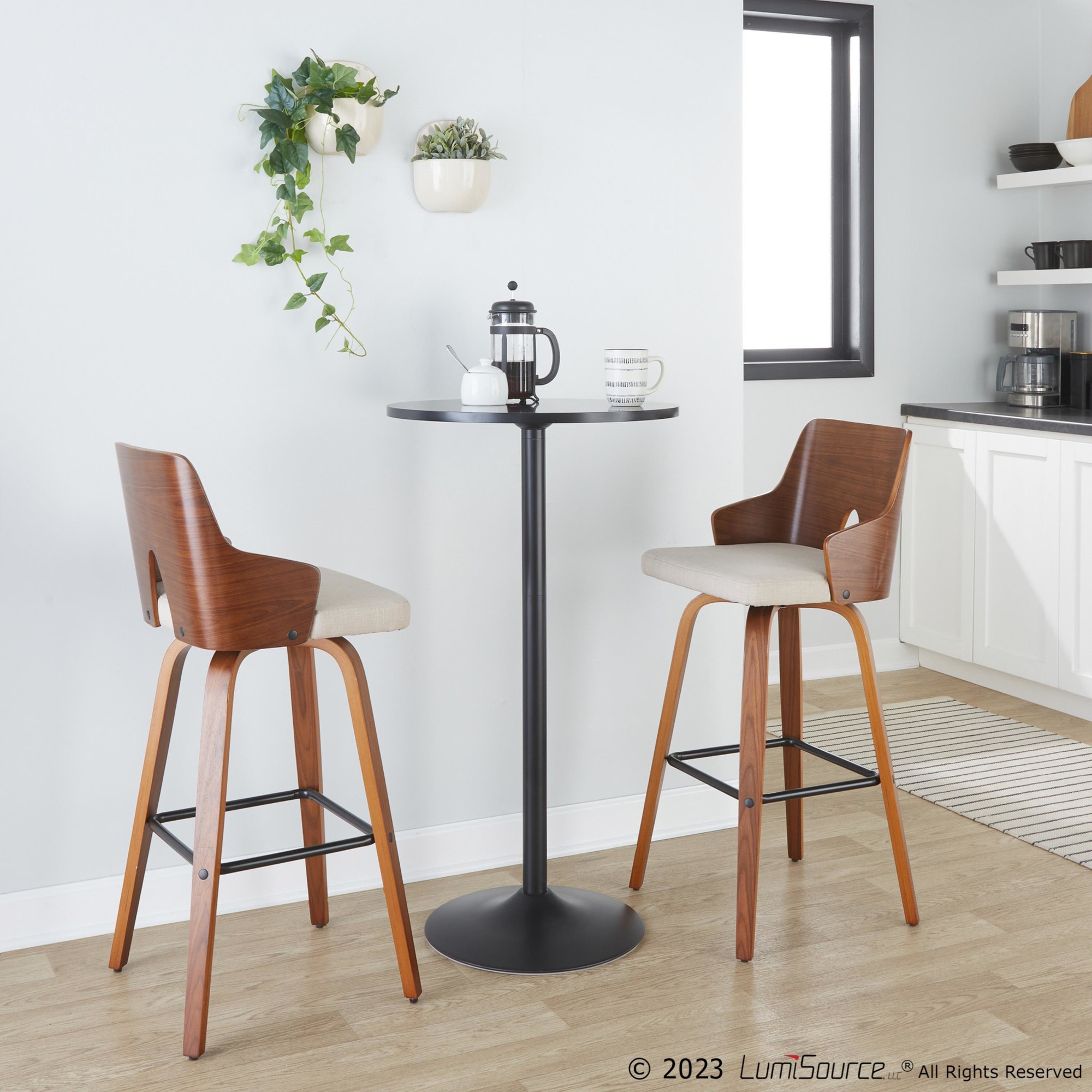 Ariana Beige Mid-Century Modern Swivel Barstools (Set of 2) 3 Ariana Beige Mid-Century Modern Swivel Barstools (Set of 2) - Image 3
