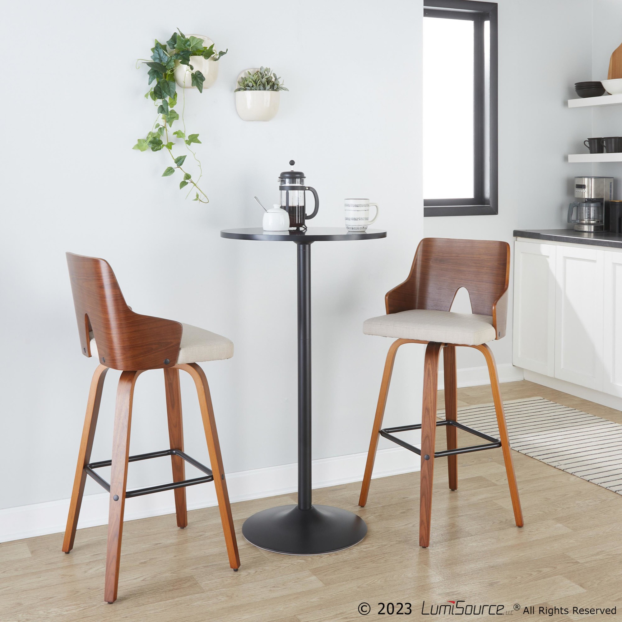 Ariana Beige Mid-Century Modern Swivel Barstools (Set of 2) 4 Ariana Beige Mid-Century Modern Swivel Barstools (Set of 2) - Image 4